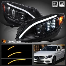 Jet Black Fits 2015-2018 Benz W205 C300 C350 LED Switchback Projector Headlights
