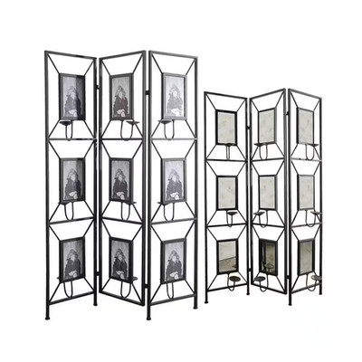 Avex 71 In. Metal Garden Fence 3-Panel Decorative Screen with Photo Frames