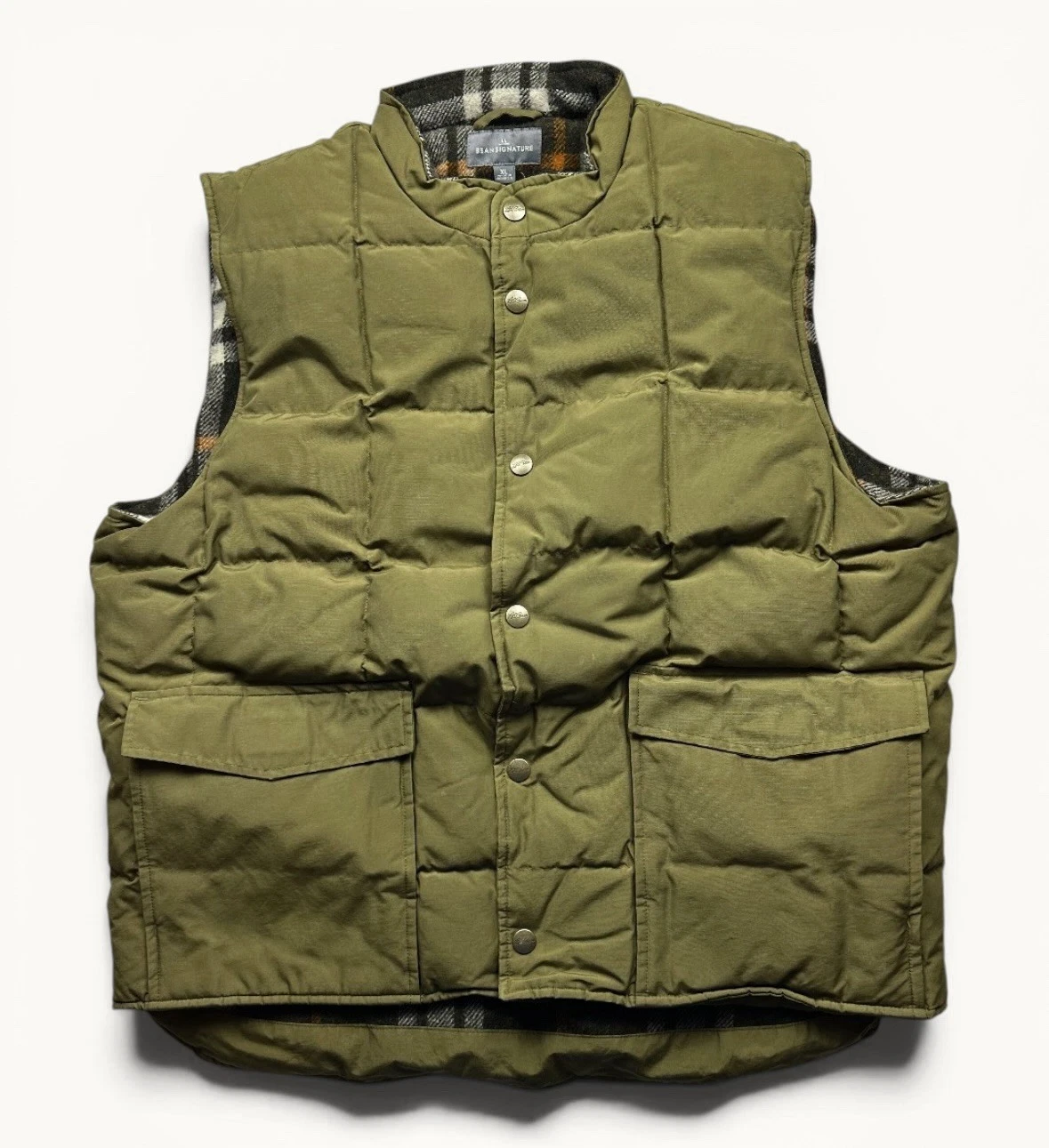 Vintage Men’s L.L. Bean Signature Puffer Vest Snap Green Outdoors Hiking Sz XL