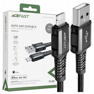 Acefast MFI USB - Lightning Kabel 1,2 m, 2,4 A schwarz (C1-02 schwarz)