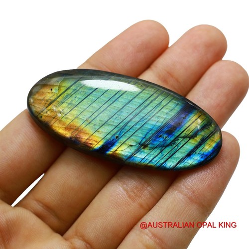 112.00 Cts Natural Oval Fire Labradorite Cabochon Necklace Making 60x27x8 mm - Picture 4 of 11