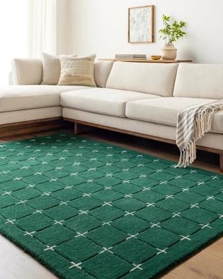 Grün Plus Wolle Handgetufteter Handgefertigter Teppich 8x10 für Wohnzimmer Sc...