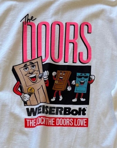 Camiseta De Colección Años 80 Weiser Bolt Lock The Doors Love Blanca Manga Corta Talla L - Imagen 4 de 4