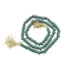 Blue Handmade Mango Wood Hexagon Carved Geometric Long Beaded Garland with Tasse
