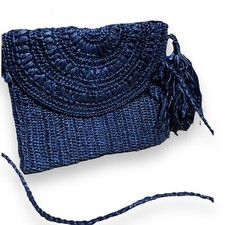 Mar Y Sol Naomi Crossbody Bag Straw Navy Blue Raffia Pocket Magnetic Closure