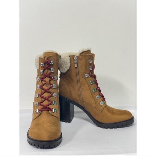NIB Nine West Peer Sherpa Cuff Ankle Block Heel Boots Brown Size 9 - Picture 2 of 6