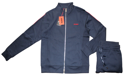 HUGO BOSS MEN FULL ZIP TRACKSUIT SET IN DARK BLUE RED EMBROIDERED HUGO LOGO  | eBay