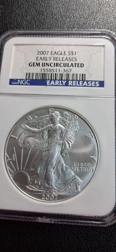 2007 SILVER EAGLE GEM UNCIRCULATED EARLY RELEASE NGC