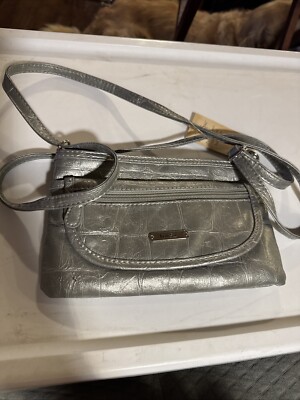 MultiSac Metallic Silver Gray Pebbled Leather Tote Bag