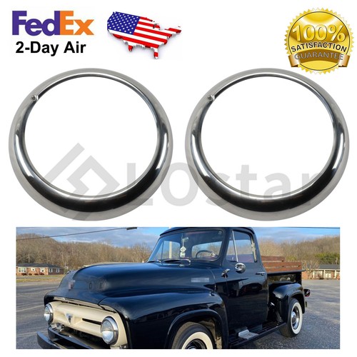 Pair(2) Left & Right Headlight Trim Ring Bezels For 19481955 Ford