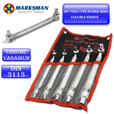 5 STCK. TORX TYP DOPPELKOPF FLEXIBLER SCHRAUBENSCHLÜSSEL CHROM VANADIUM STECKSCHLÜSSEL CRV TASCHE