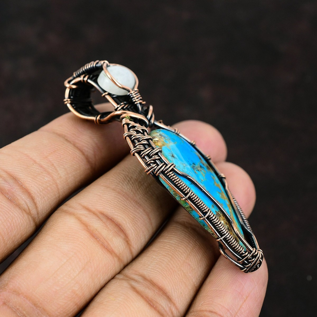 Gift For Her Arizona Turquoise Wire Wrapped Pendant Copper Jewelry