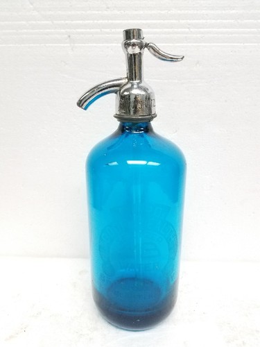 Antique Blue Glass Czechoslovakian Seltzer bottle Puro good health Brooklyn,NY - 第 1/9 張圖片