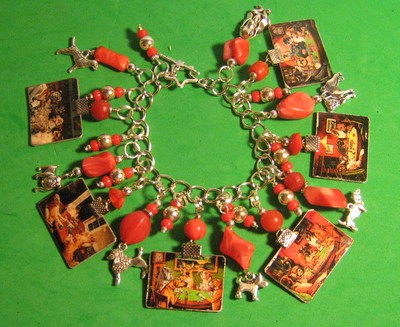 ''DOGS PLAYING POKER''- ALTERED ART CHARM BRACELET