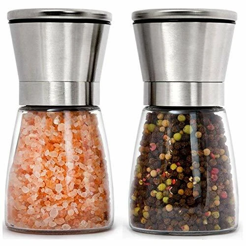 Stainless Steel Salt and Pepper Grinders refillable Set - Short Glass Shakers
Opens in a new window