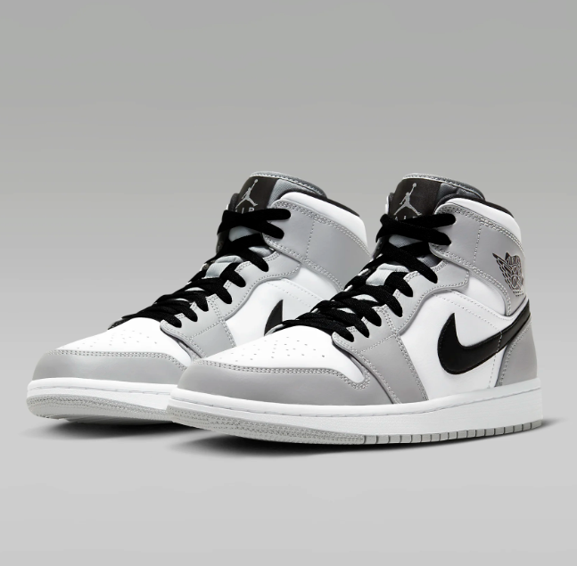 Nike Air Jordan 1 Mid Light Smoke Gray White Black Shoes 554724