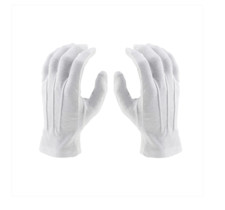 White Cotton Gloves - Uniform, Parade, Military, Santa Gloves -up to size 2XL