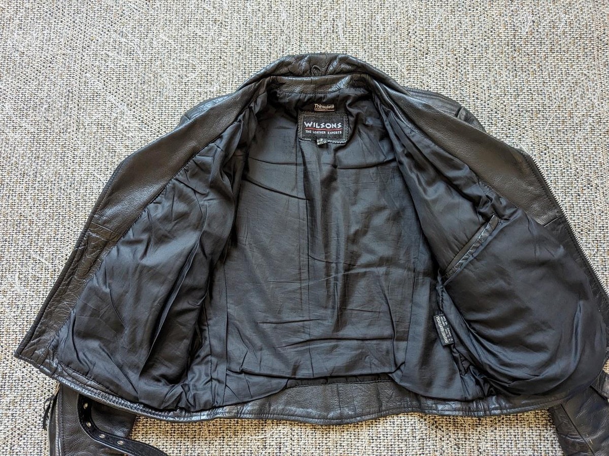 vintage 1990s jacket WILSONS motorcycle jacket L black 44 belted