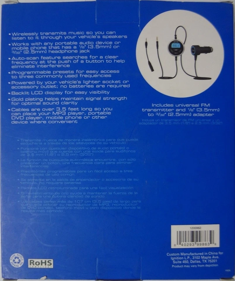 Auvio Universal FM Transmitter and  1/32” (3.5mm) To 3/32” (2.5mm) Adapter——25 - Image 3 of 3