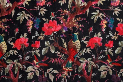 Lot 25 Yard Luxury Soft Velvet Bird Print Fabric Indian Dress Sewing Upholstery - Picture 2 of 3