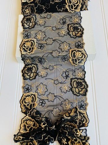 Black & Yellow Embroidered Double-edged Lace Trim/ Sewing/Crafts/Bridal/7" Wide - Picture 11 of 12