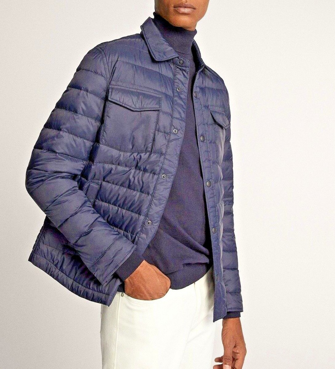 ♠【マッシモドュッティ】ジャケット　ビッグサイズ　ネイビー/紺　EUR 52 MASSIMO DUTTI MEN FW OVERSHIRT DOWN JACKET IN LIGHTWEIGH