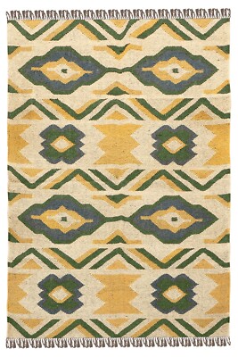 Handwoven Wool Jute Kilim Area Carpet Traditional Reversible Hallway Rug 5x8 Ft