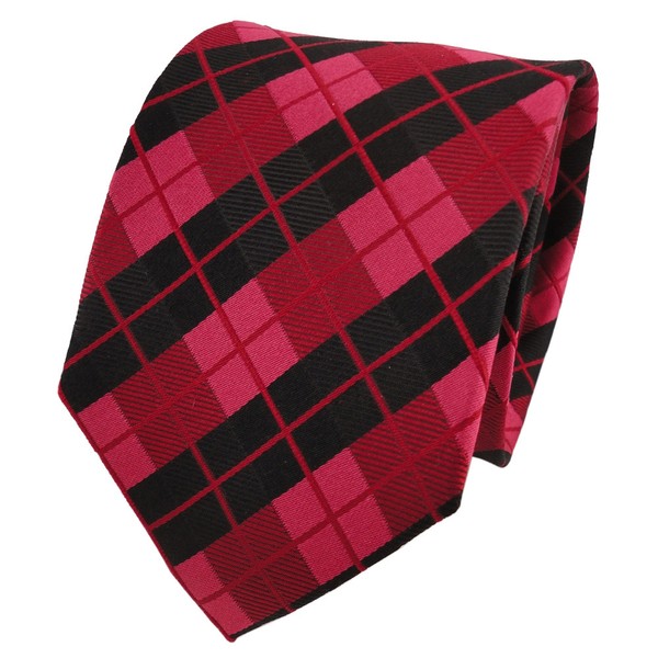 Tigertie Designer Seidenkrawatte Rot Signalrot Schwarz Kariert - Krawatte Seide-image