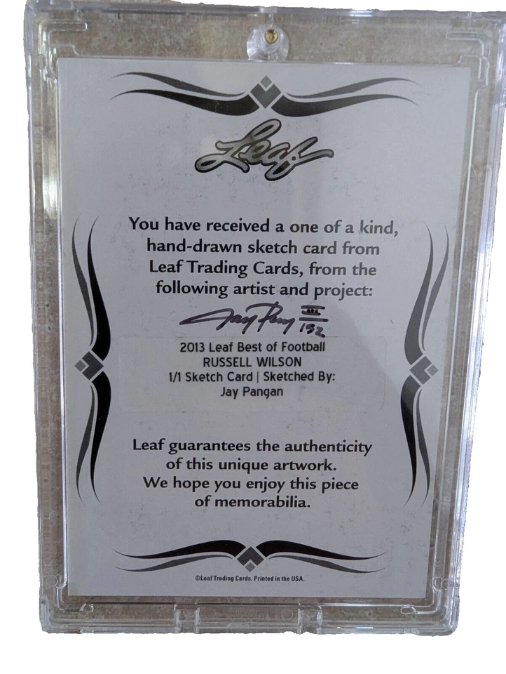 Tarjeta de boceto Leaf Best of Football Russell Wilson 2013 1/1 ultra rara Foto 2 de 2