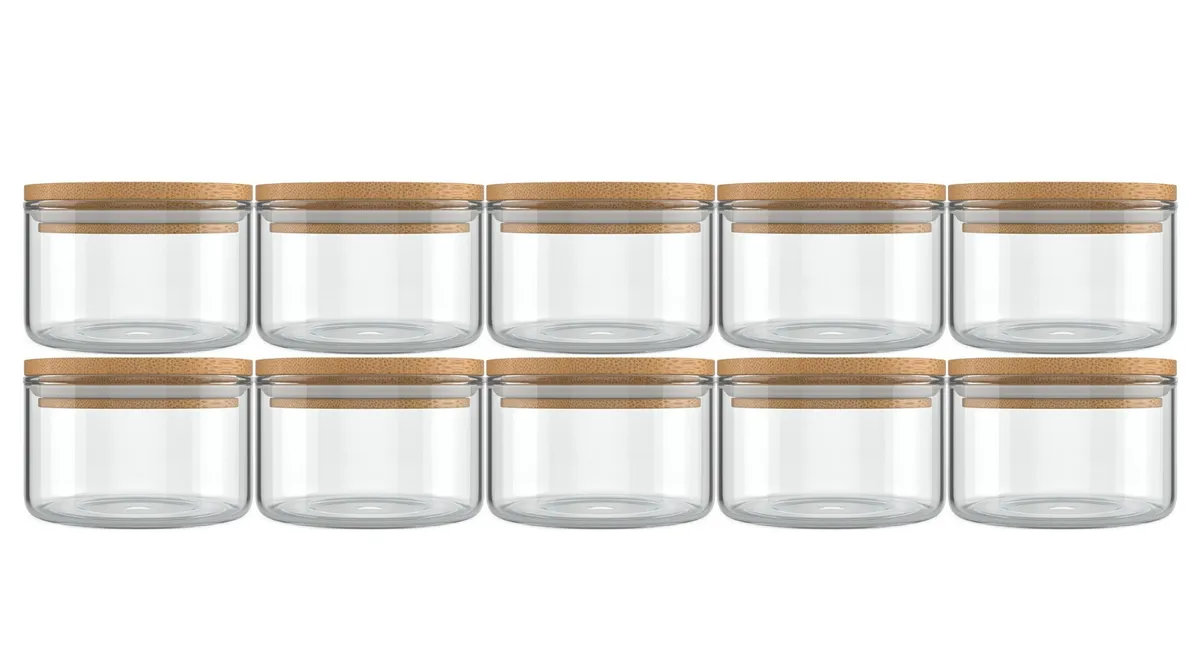 100 10 oz Glass Jars with Bamboo Lids Bulk WholeSale Lot High Quality Lot  of 100
