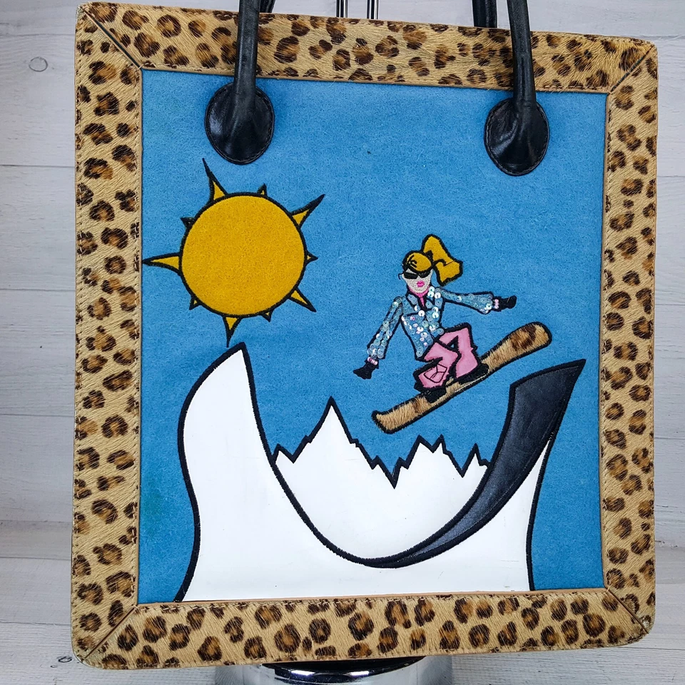 Nicole Miller Snowboarder Niña Novedad Cuero 12 x 11" Cartera Bolso Borde Pelo de becerro Foto 2 de 4