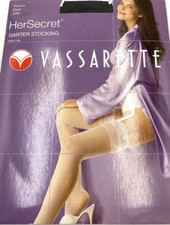 Vassarette Thigh Hi attached Garter Stocking M Black NWT 5'1" 5'10 130 165 lbs