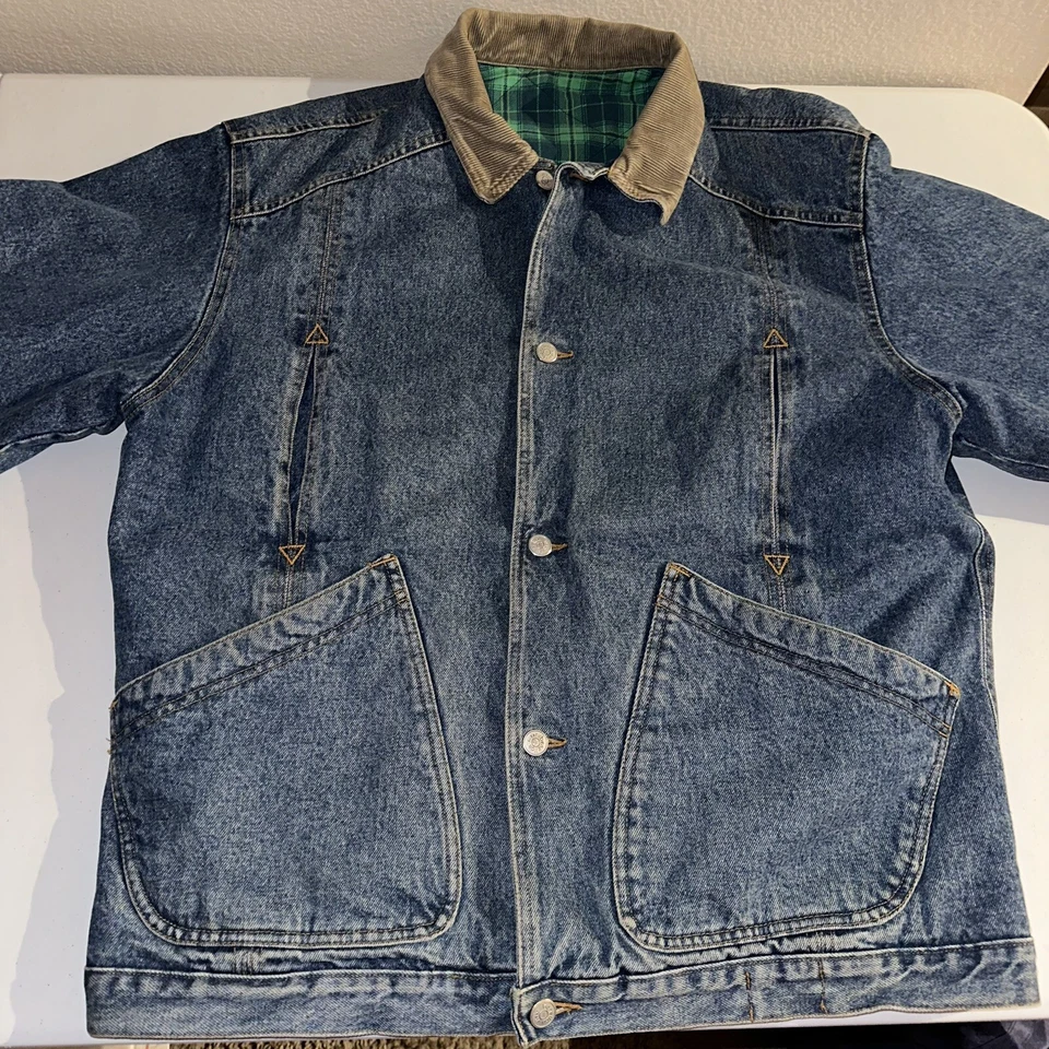 Abrigo Benetton Denim Tareas Forrado Franela Vintage Hecho en Italia Talla 48 Se Ajusta a XL Foto 4 de 4