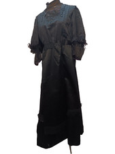 Vintage 1890's Victorian Black Satin Cotton Glass Beads Dress Size Medium