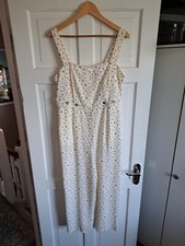 Image of MINT VELVET BNWT White Black "Maya Print" Wide Leg Crop Jumpsuit Size 14