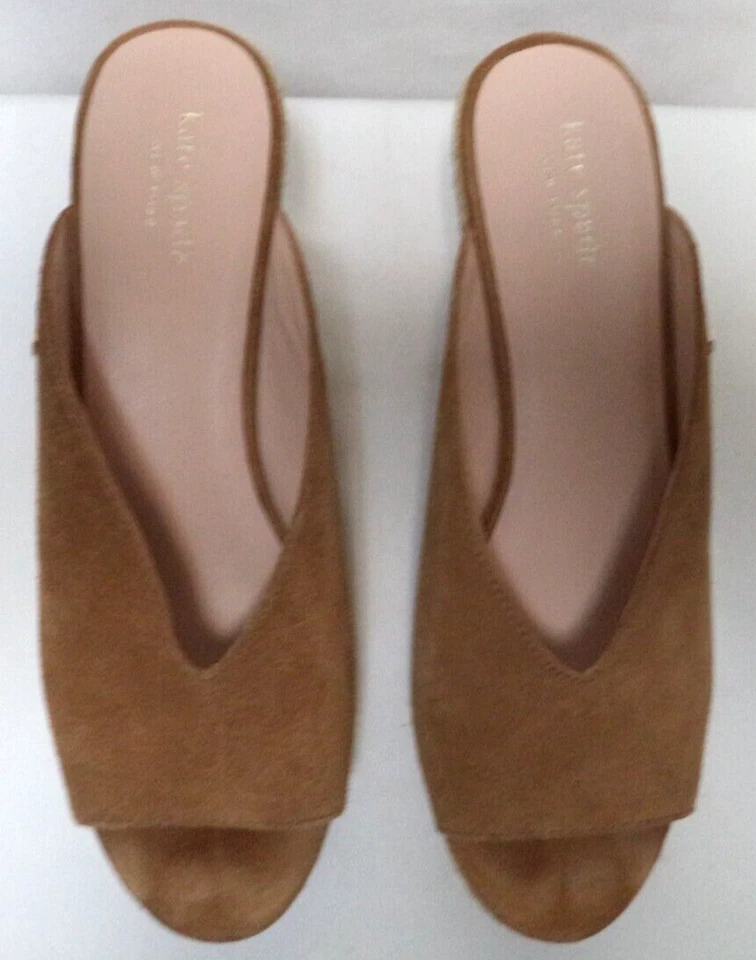 Kate Spade Thea 楔形麂皮绒草编凉鞋高跟鞋厚底新款 9 码 — 第 4/4 张图片