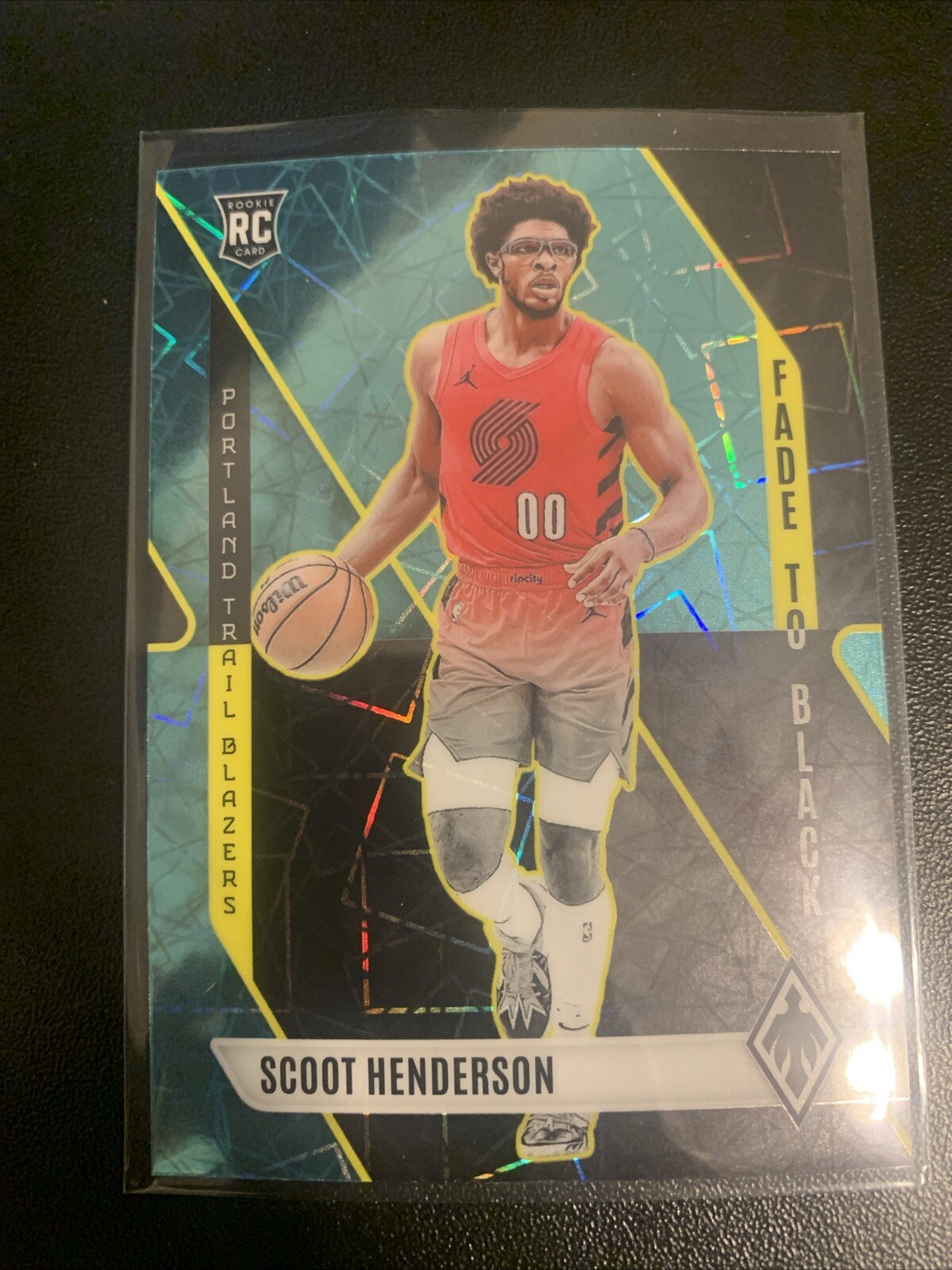 2023 Panini Phoenix Fade To Black Teal Laser RC Scoot Henderson #6