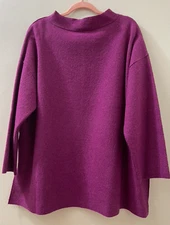 NWT $298 Eileen Fisher Cerise  Boiled Wool  Funnel Neck Box-Top XL