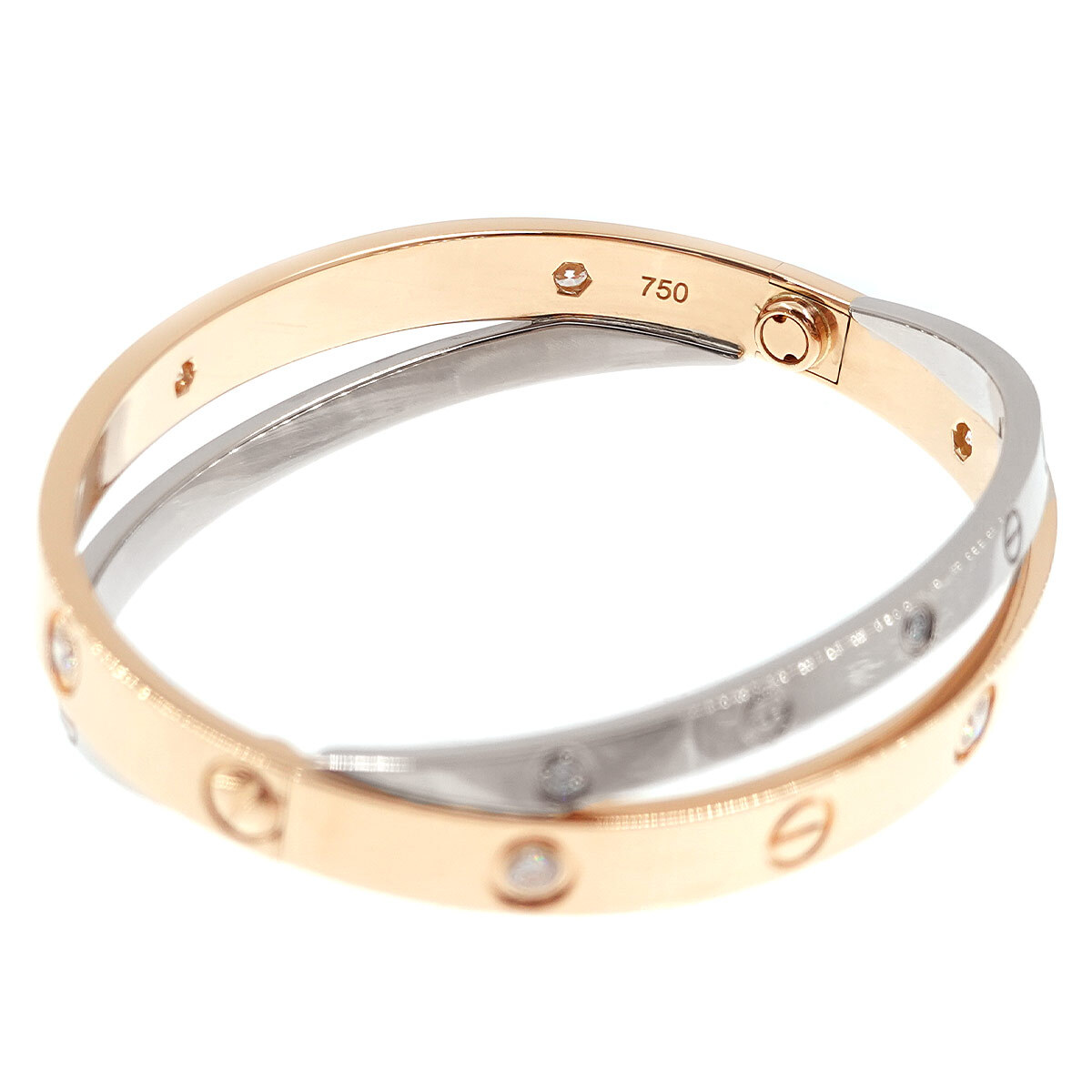 Cartier Love Bracelet Diamond 12P 18K K18 PG WG 750 size16