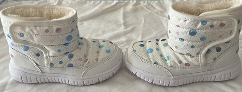 Snow Boots Toddler Size 9.5 White Pastel Multicolor Water Resistant Hobibear - Picture 3 of 6