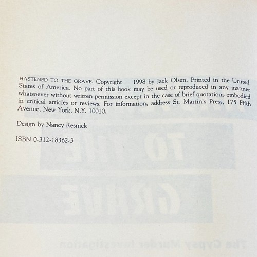 Hastened to the Grave Jack Olsen 1988 1st Edition Hardcover True Crime Murder - Picture 8 of 13