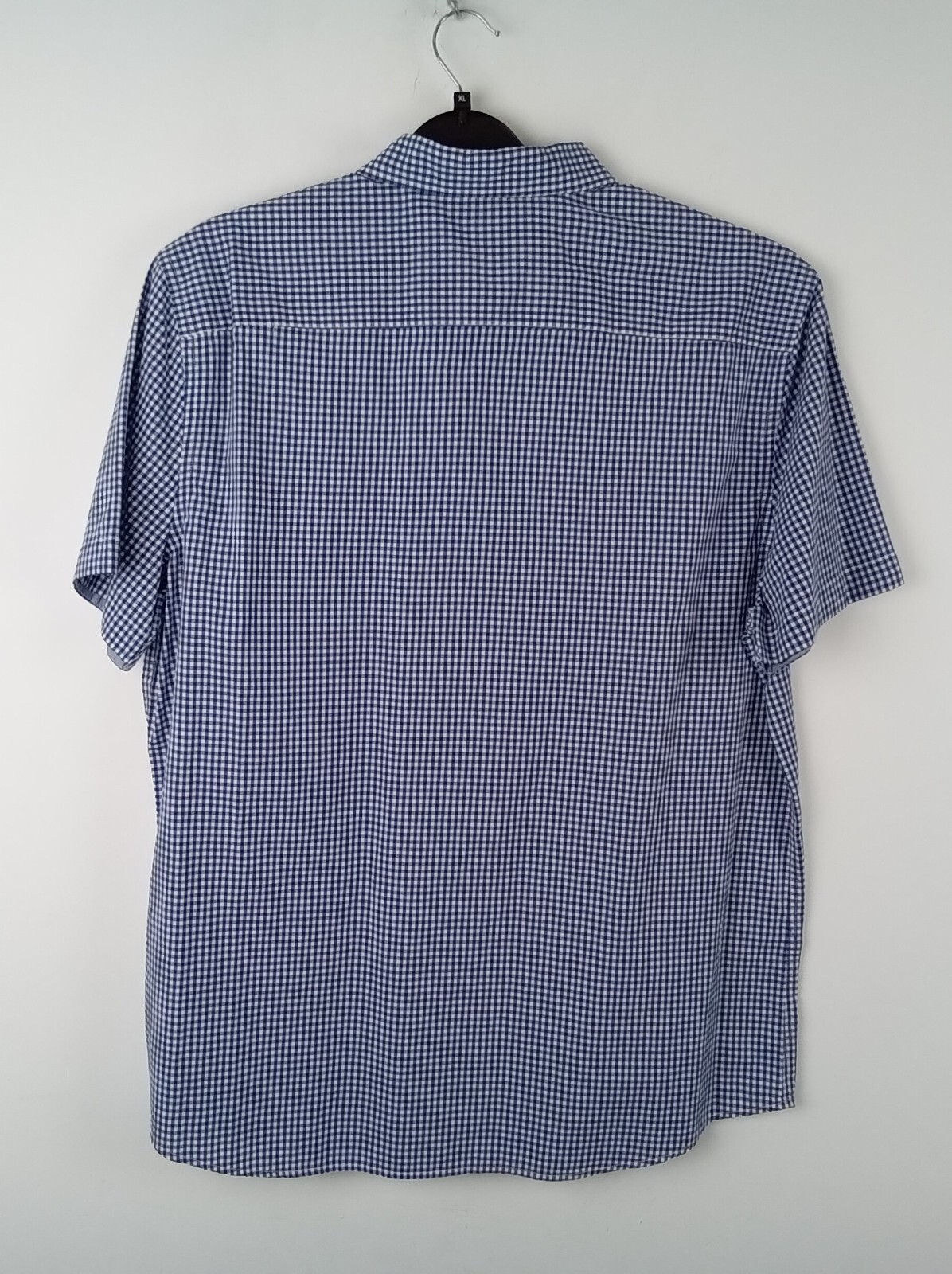 Men's M&S Shirt Blue White Gingham Button Down Short Sleeve Cotton NWOT