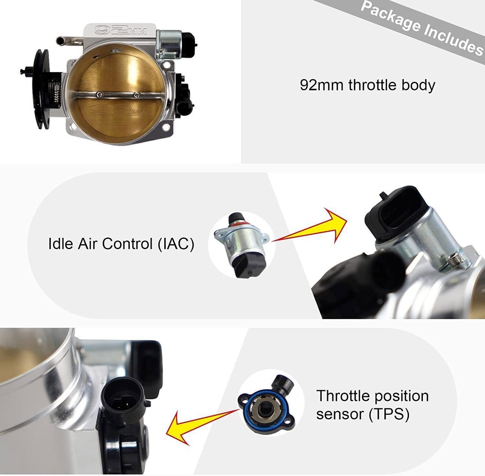 MaXpeedingrods 92mm Throttle Body For LSX LS1 LS2 LS3 LS6 LS7 For GM Gen III With TPS IAC 4 Bolt In | Whizz Throttle Bodies - Foto 3