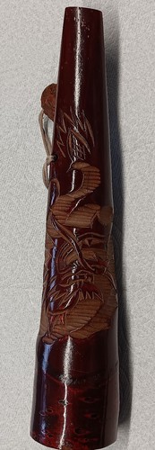 Vintage Japanese Pipe Kiseru Kyoto wood carved Demon Face 12", walnut netsuke - Picture 7 of 14