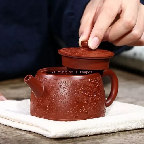 6.8oz Real Yixing Zisha Tea Pot Dahongpao Clay Marked Dragon Carved Jing Lan Pot - Picture 13 of 24
