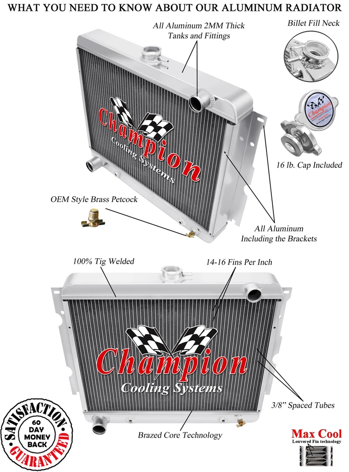 3 Row Aluminum KR Champion Radiator For 22 " Core Mopar Big Block Configuration Foto 3 de 4