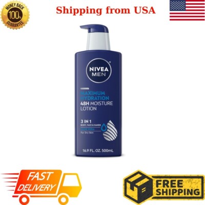 NIVEA MEN Maximum Hydration 48-Hour Moisture Body Lotion for Dry Skin, Aloe Vera
