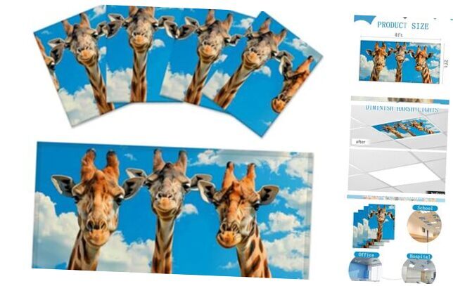 4 Pack Fluorescent Light Covers for Ceiling Lights 4Pack Three giraffes（2）