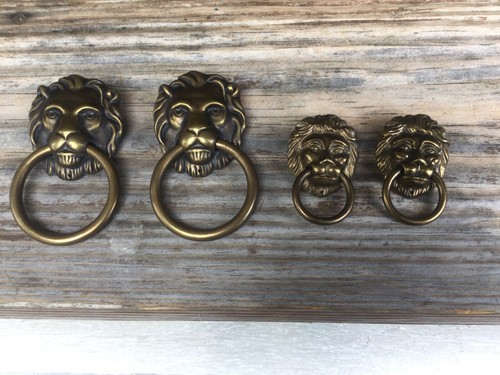 4 Vintage Heavy Brass Cupboard Knob Drawer Handle Pull Cabinet Lion head Design