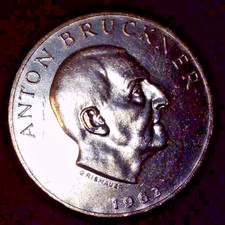 AUSTRIA 1962 25 SCHILLING ANTON BRUCKNER SILVER COIN.  ASW 0.3344 oz